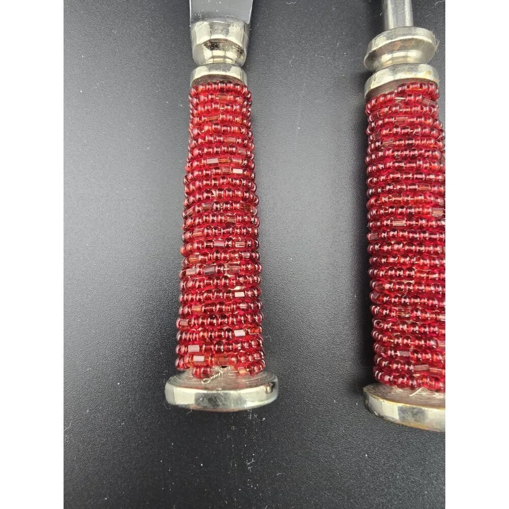 Vintage Pottery Barn Red Beaded Spreader and Fork